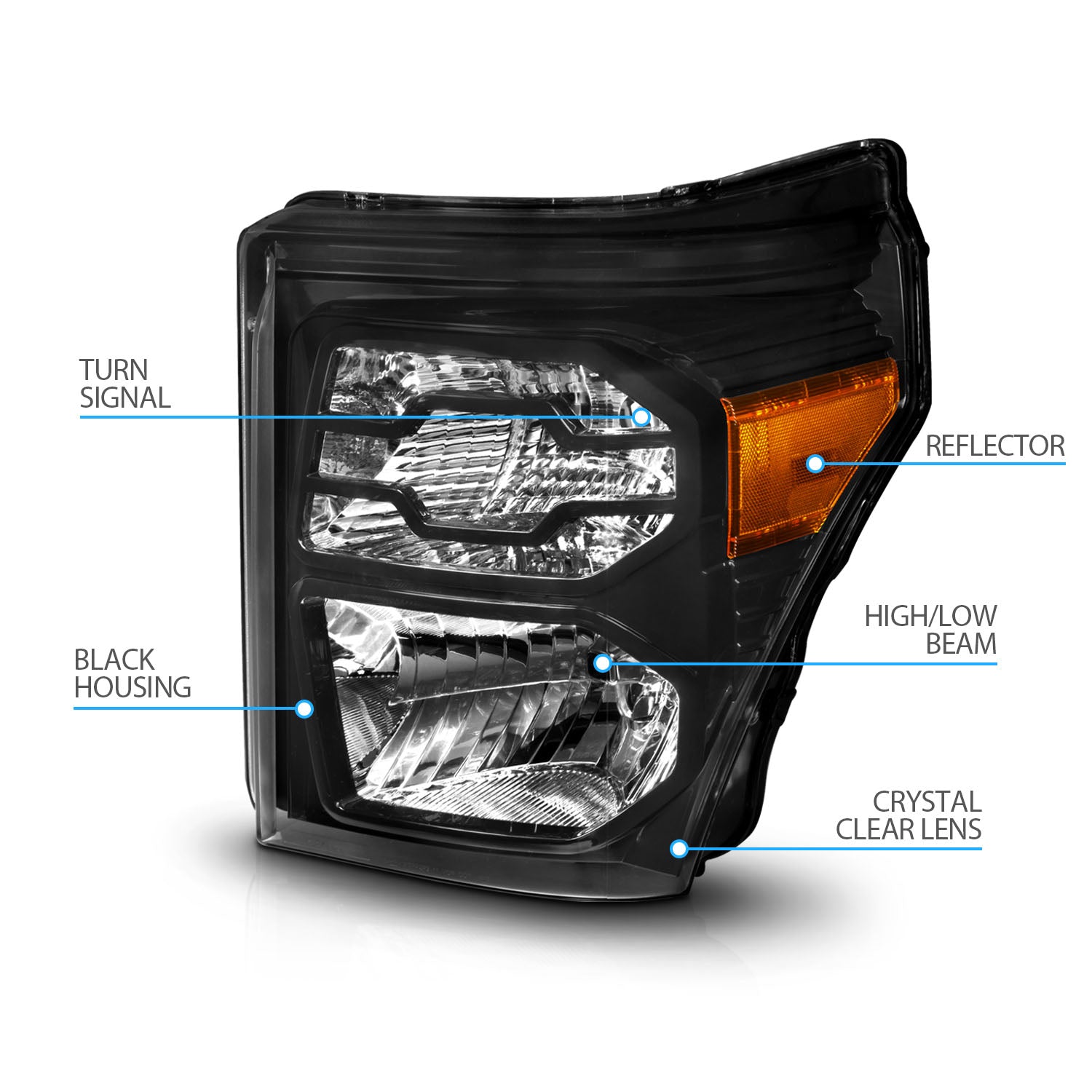 FORD F-250/SUPER DUTY 11-16 HEADLIGHTS BLACK HOUSING (OE STYLE)