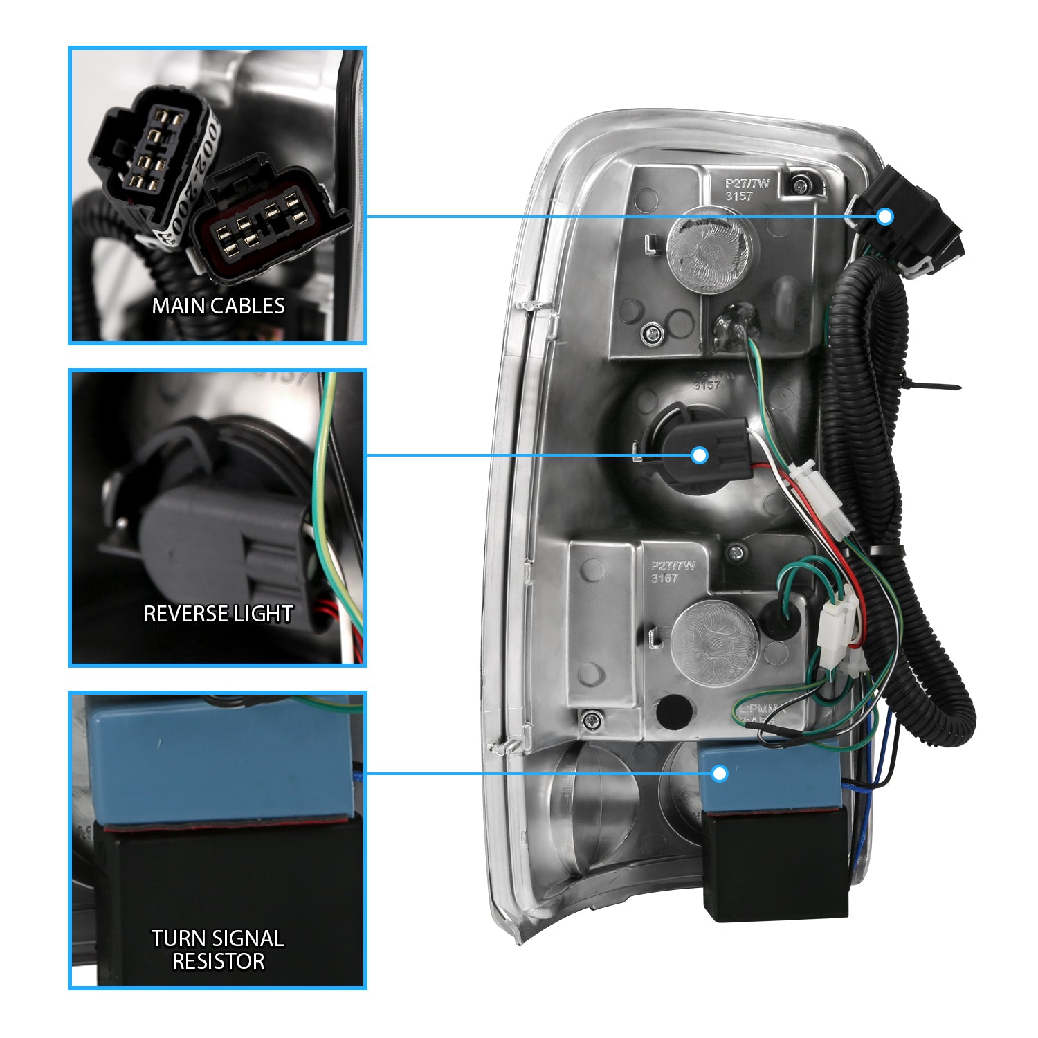 CHEVY TAHOE/SUBURBAN/GMC DENALI 00-06 LED TAIL LIGHTS  CLEAR LENS BLACK HOUSING BLACK LED REFLECTOR