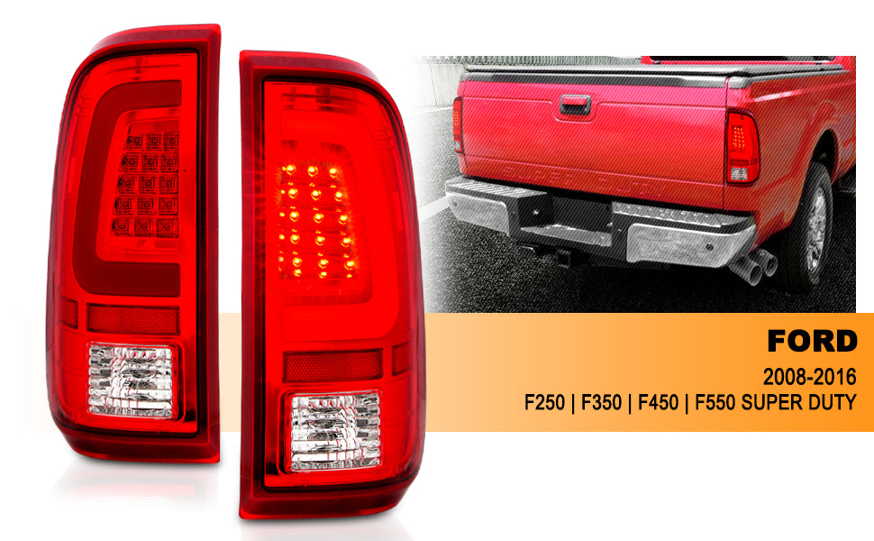 FORD F-250/SUPER DUTY 08-16 LED TAIL LIGHTS RED/CLEAR W/ C LIGHTS BAR