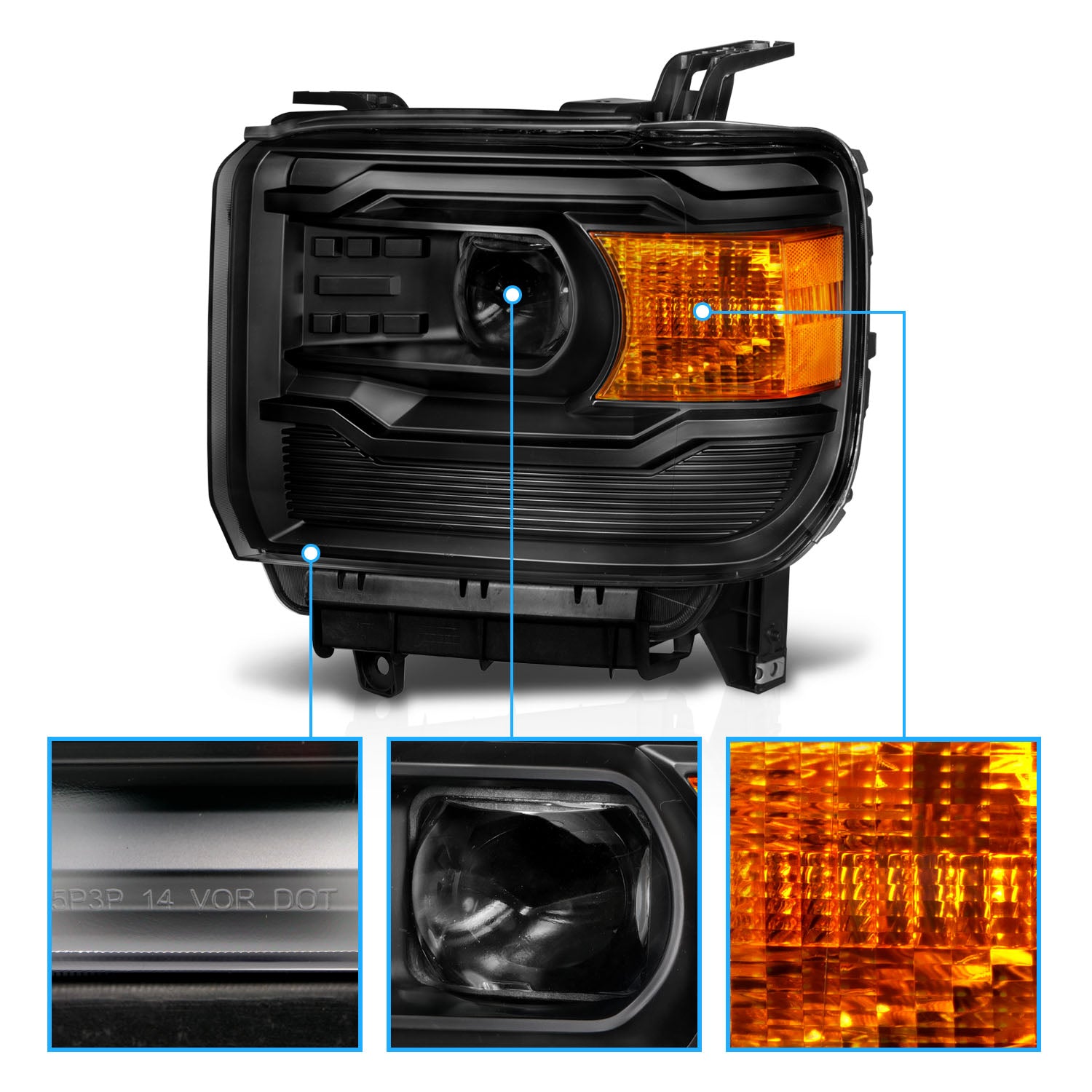 GMC SIERRA 1500嚙?4-15/2500HD/3500HD 15-19 PROJECTOR HEADLIGHTS BLACK G4 (SIMPLE DESIGN)嚙?HALOGEN TYPE MODEL W/O FACTORY DRL)