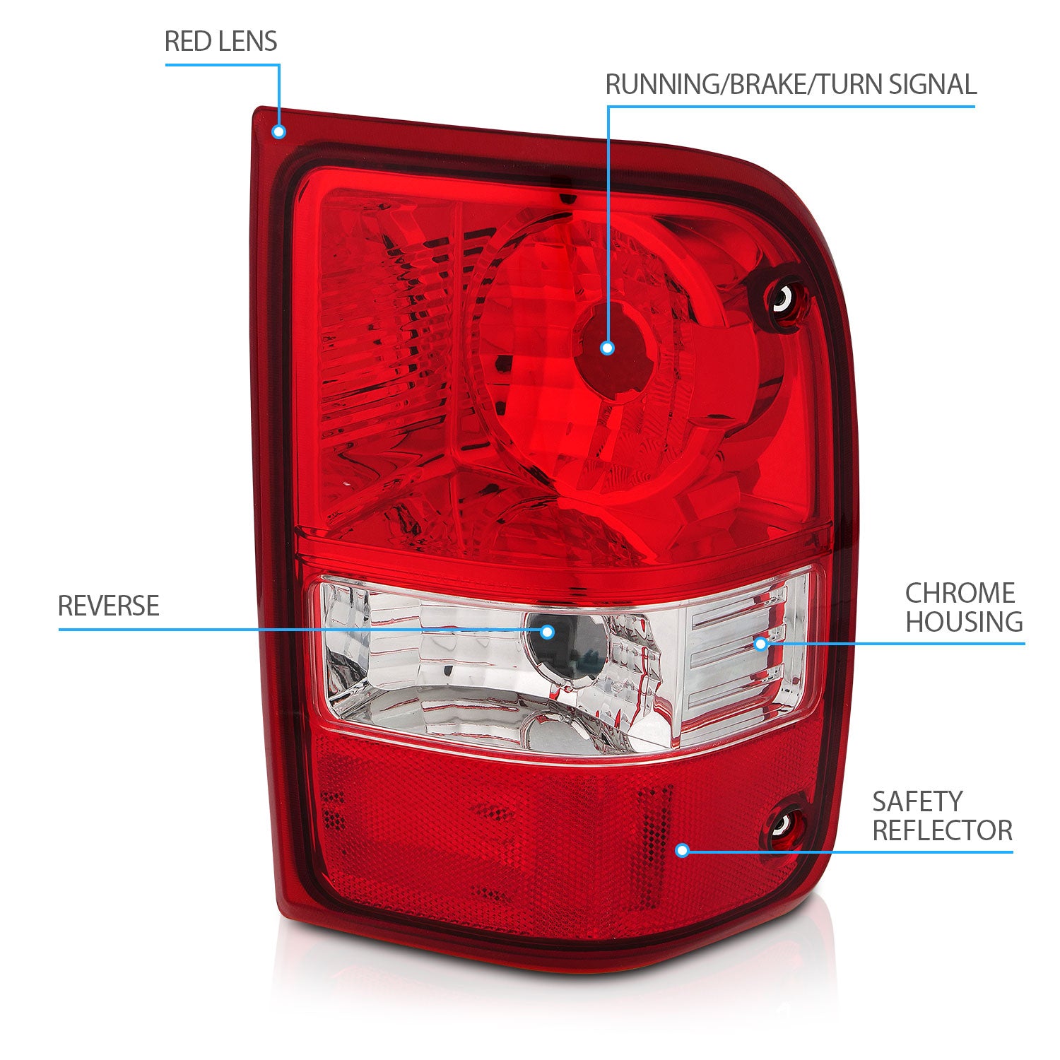 FORD RANGER 01-11 TAIL LIGHTS RED/CLEAR (05-07:W/O STX MODEL) (OE REPL