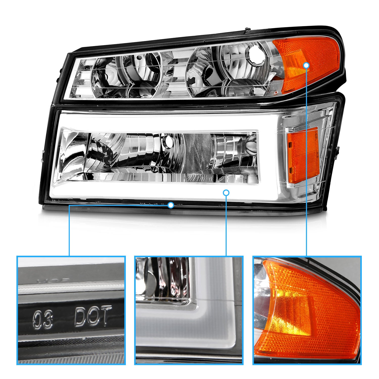 CHEVY COLORADO/GMC CANYON 04-12 HEADLIGHTS CHROME 4PCS W/ PARKING LIGHTS, C LIGHTS BAR