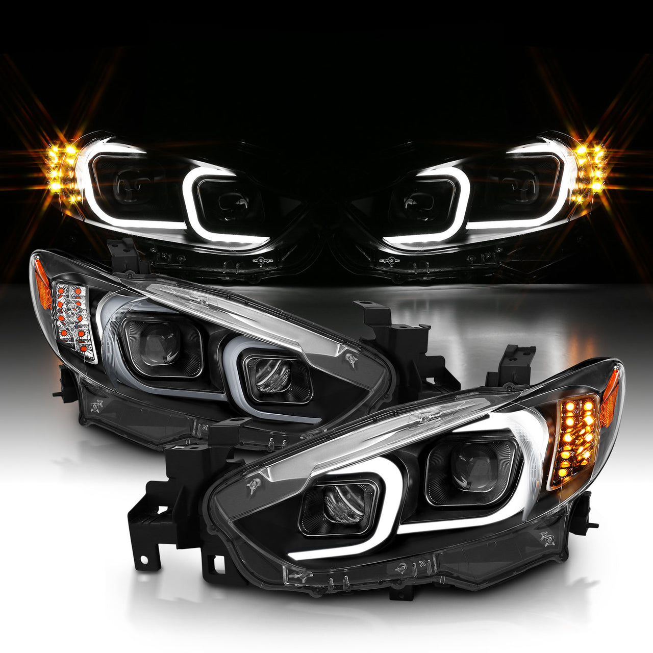 MAZDA 6 14-15 PROJECTOR LIGHT BAR STYLE HEADLIGHTS BLACK AMBER