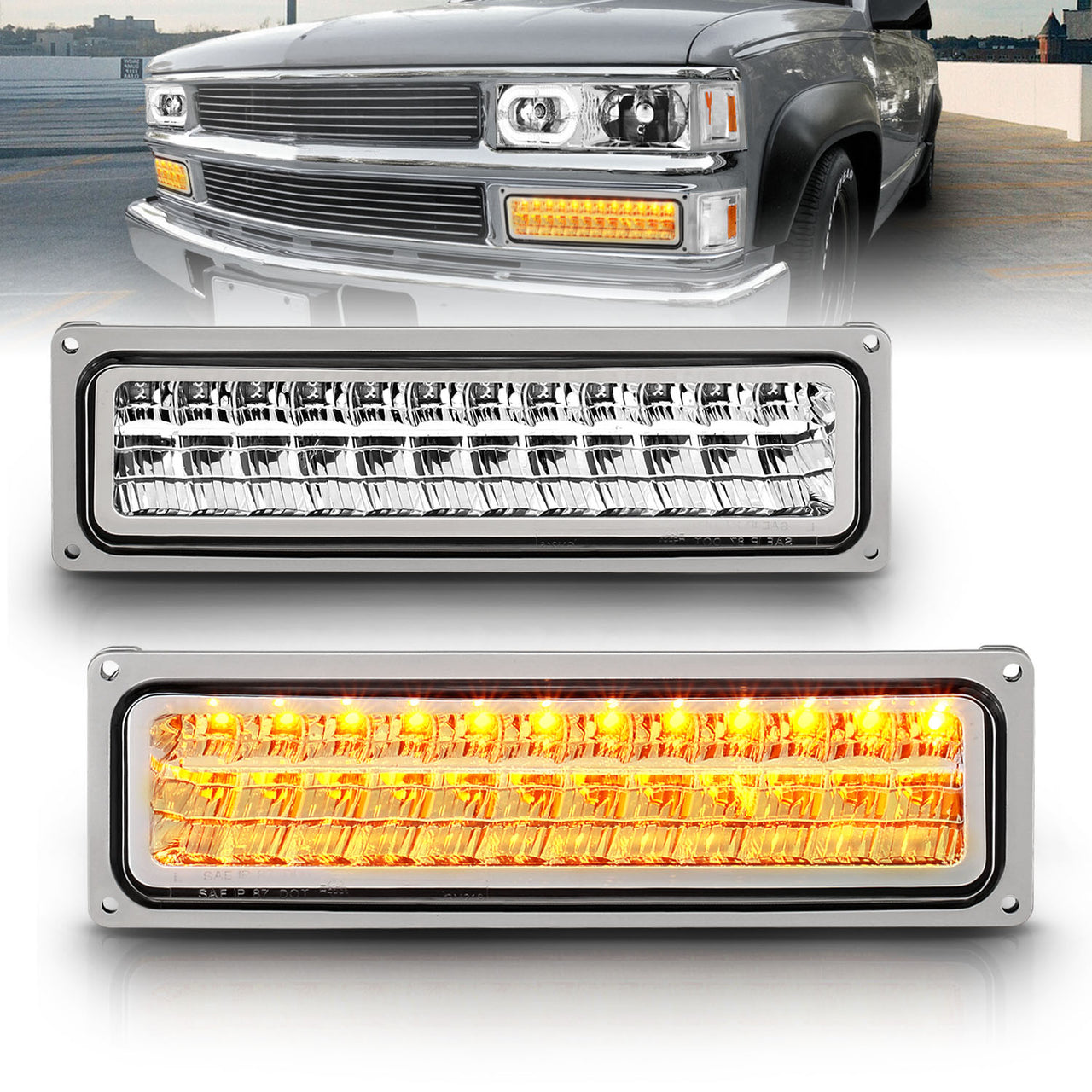 CHEVY FULLSIZE/BLAZER/SUBURBAN/SIERRA/YUKON 88-98 PARKING LED LIGHTS CHROME