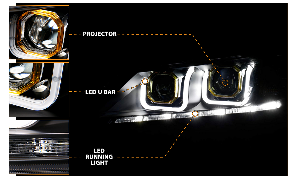 HONDA ACCORD 13 4DR PROJECTOR BAR STYLE HEADLIGHTS BLACK CLEAR AMBER