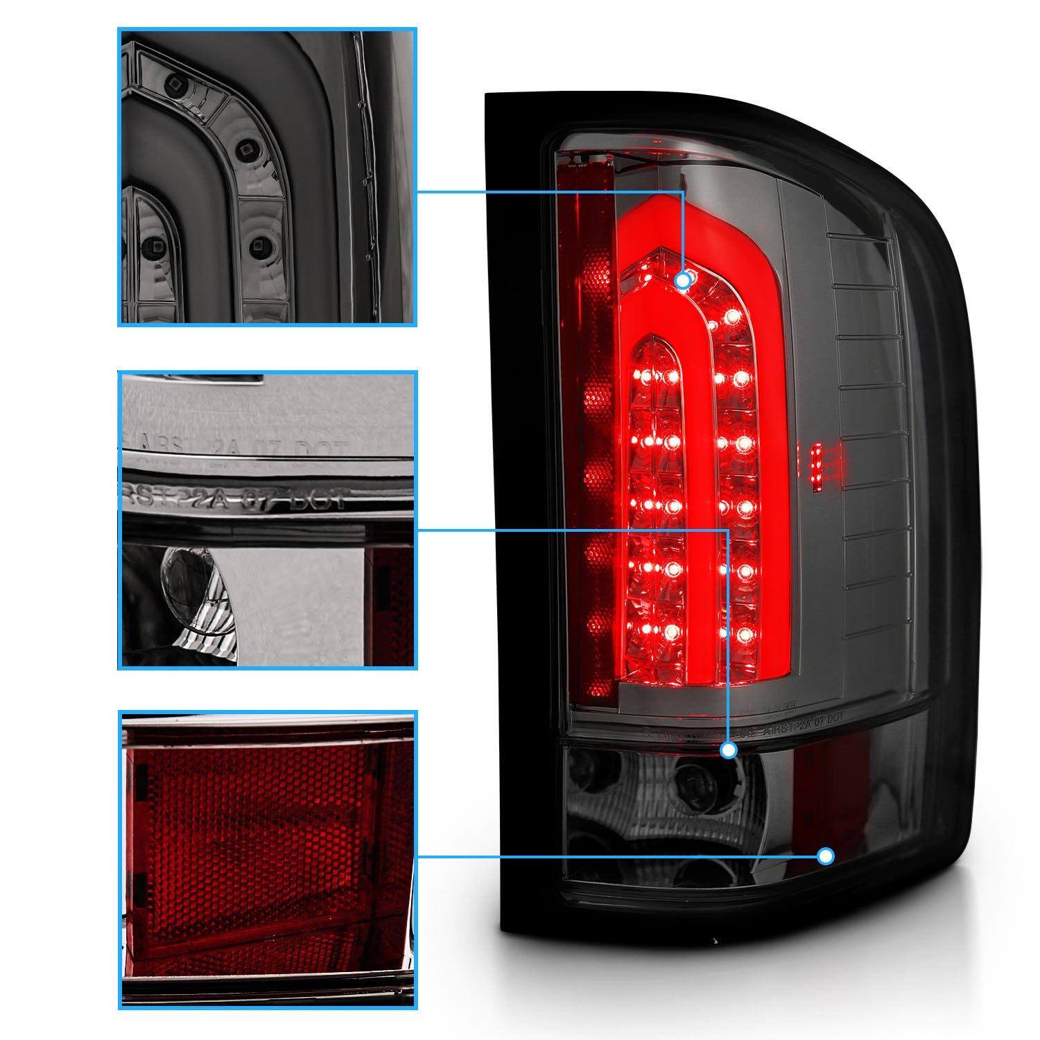 CHEVY SILVERADO 1500/2500/3500 07-10/HYBRID 09/GMC SIERRA 07-09 LED TAIL LIGHTS G2 SMOKE