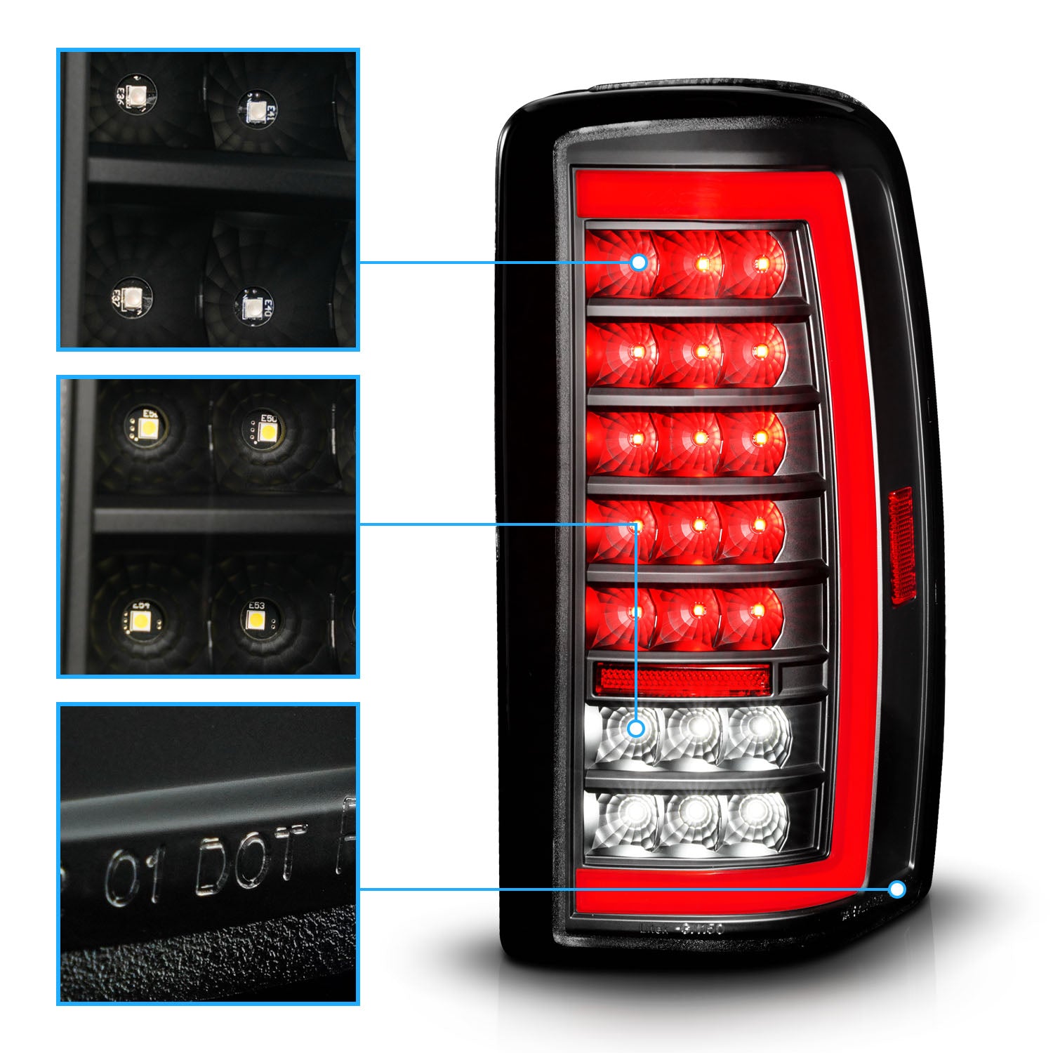 CHEVY TAHOE/SUBURBAN/GMC DENALI 00-06 LED TAIL LIGHTS G4 BLACK HOUSING CLEAR LENS W/C-LIGHT BAR
