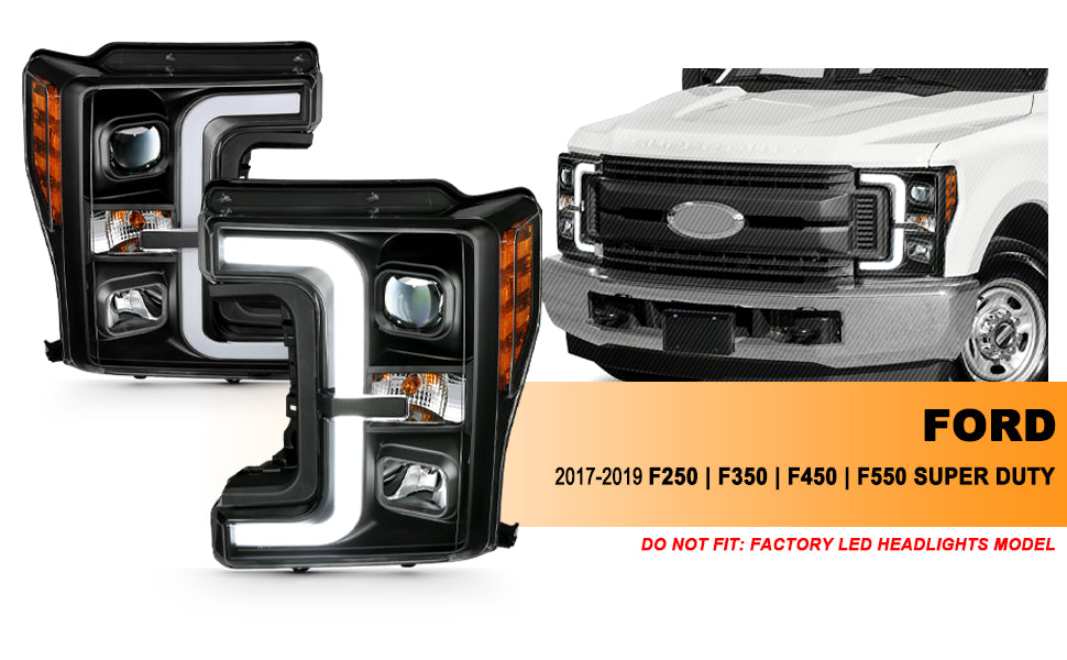 FORD F-250/F350/F450 17 UP PROJECTOR LIGHT BAR STYLE HEADLIGHTS BLACK AMBER