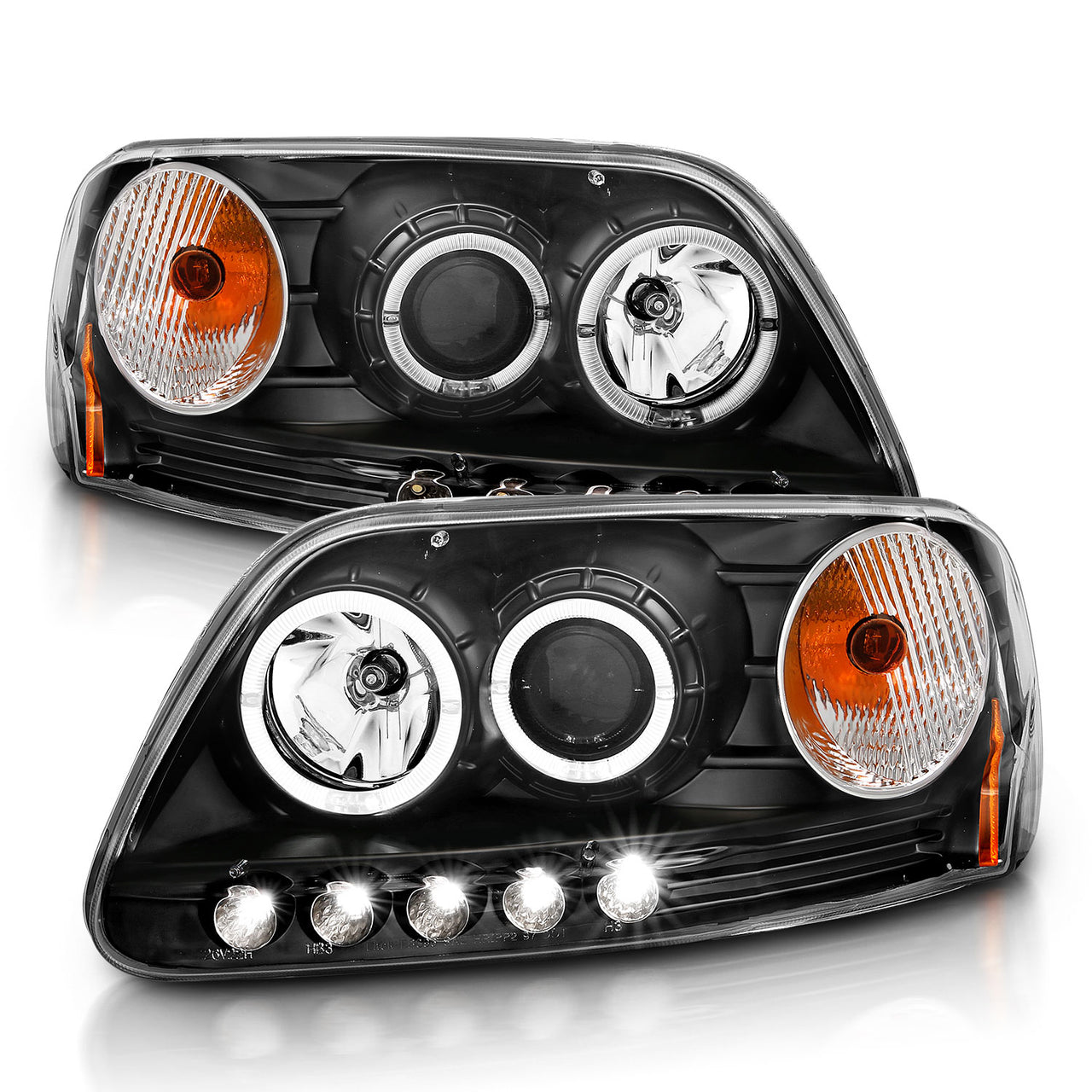 FORD F-150 97-04 (01-04: XL/XLT/LARIAT MODEL: W/O STX OR HERITAGE EDITION) PROJECTOR HEADLIGHTS HALO LED BLACK CLEAR AMBER