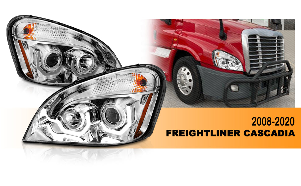 FREIGHTLINER CASCADIA 08-15 PROJECTOR PLANK STYLE H.L CHROME AMBER REFLECTOR