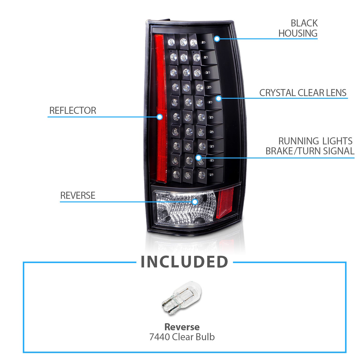CHEVY TAHOE/SUBURBAN 07-UP LED G4 TAIL LIGHTS BLACK (ESCALADE LOOK)
