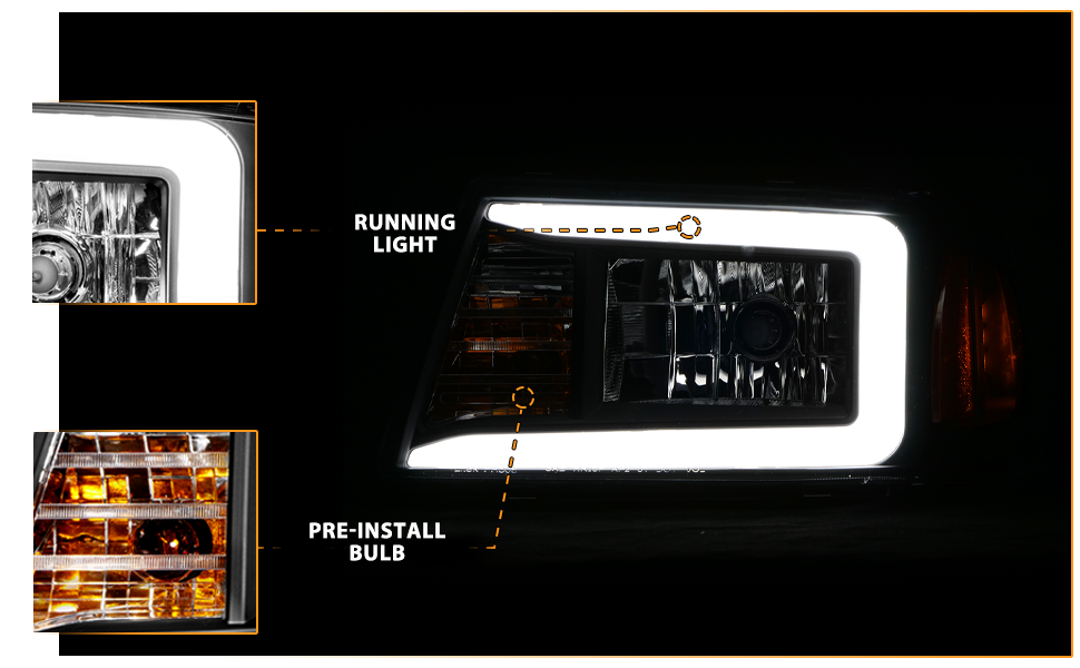 FORD RANGER 01-11 HEADLIGHTS HALO BLACK AMBER  (W/ C LIGHT BAR)