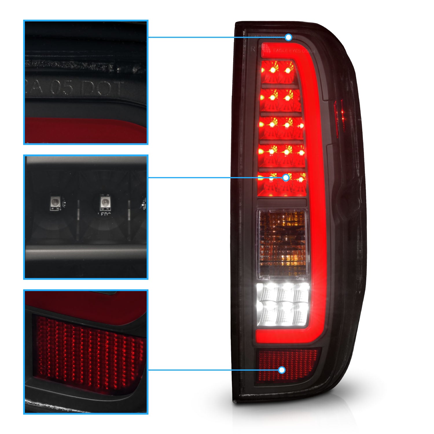 NISSAN FRONTIER 05-19 / SUZUKI EQUATOR 9-12 LED TAIL LIGHTS BLACK HOUSING SMOKE LENS W/C LIGHT BAR