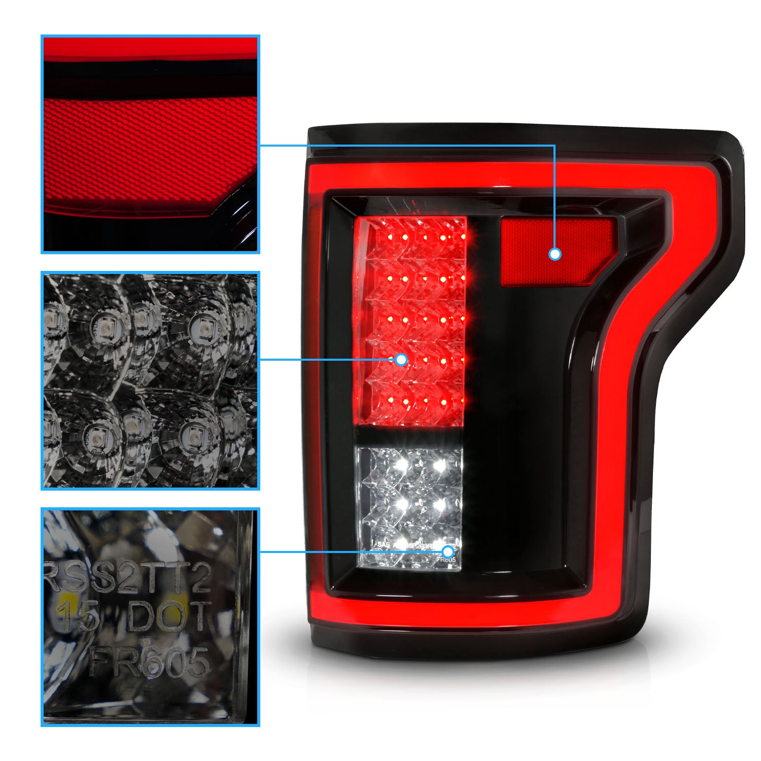 FORD F-150 15-17 LED TAIL LIGHTS BLACK/SMOKE(NON-BLIS ONLY)