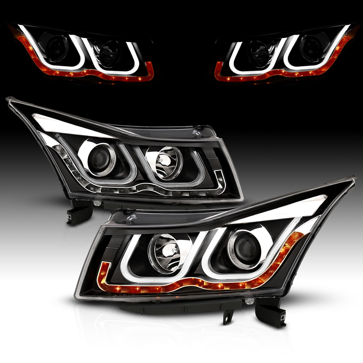 CHEVY CRUZE 2011 PROJECTOR HEADLIGHTS LIGHT BAR STYLE BLACK CLEAR
