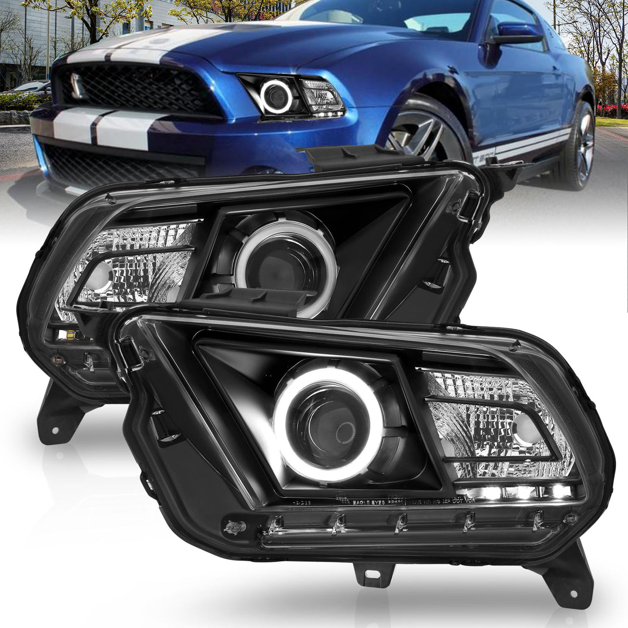 FORD MUSTANG 10-12 PROJECTOR HEADLIGHTS HALO BLACK CLEAR (RX HALO)