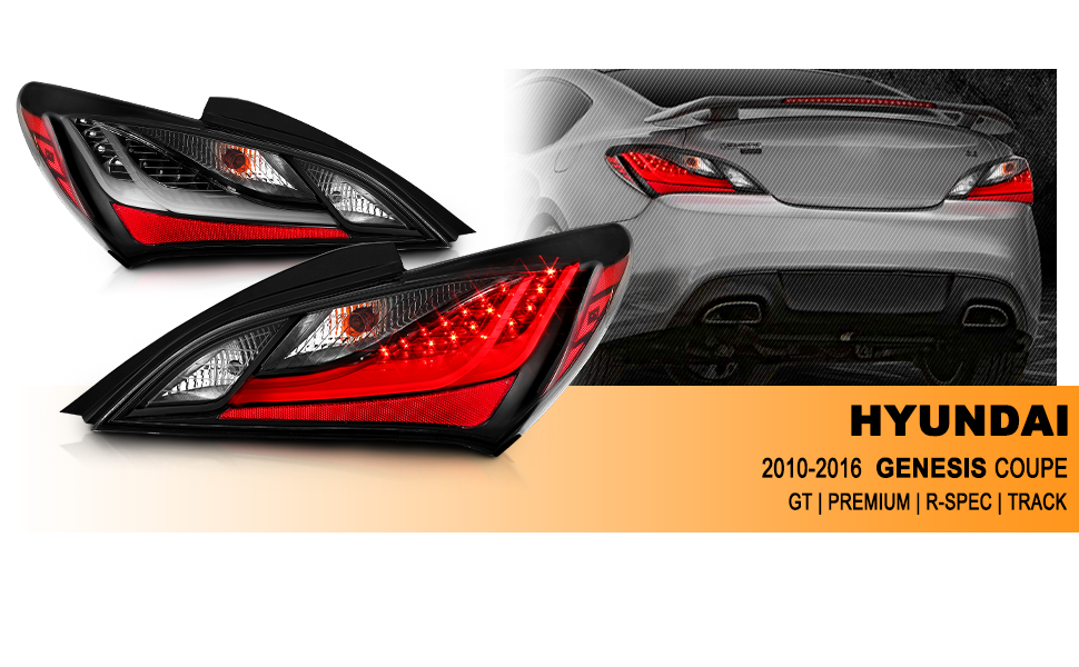 HYUNDAI GENESIS 10-13嚙踝蕭2DR LED TAIL LIGHTS嚙踝蕭BLACK HOUSING DARK SMOKE LENS