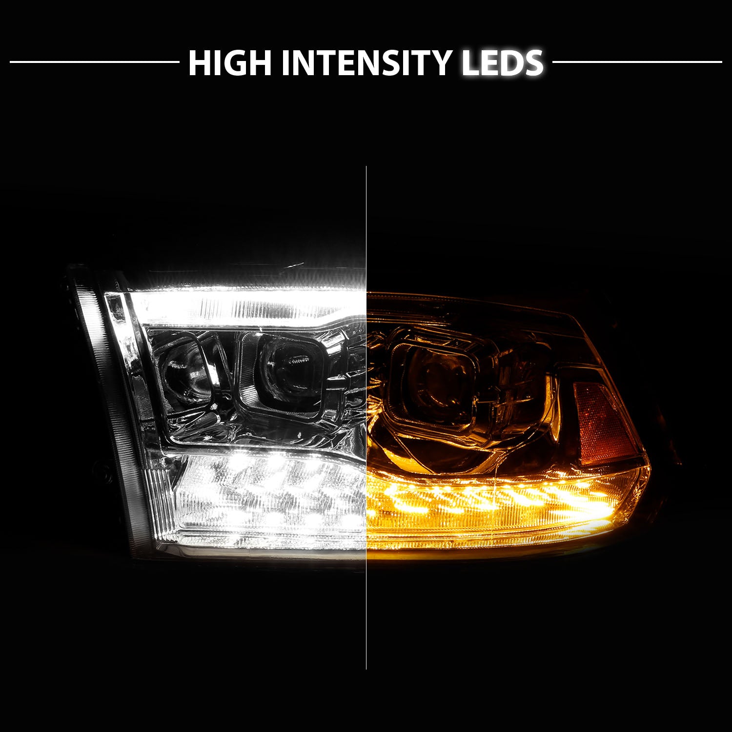 DODGE RAM R1500 09-18/10-12 R2500/R3500 (CODE LMA) (W/O QUAD LAMP) DG RAM SPORT 13-18 PROJECTOR SWITCHBACK HEADLIGHTS CHROME AMBER