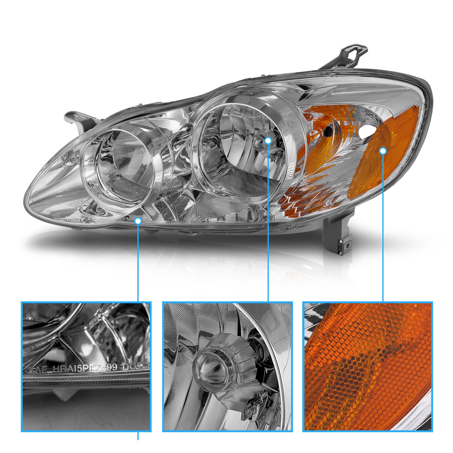 TOYOTA COROLLA 05-08 HEADLIGHTS CHROME AMBER