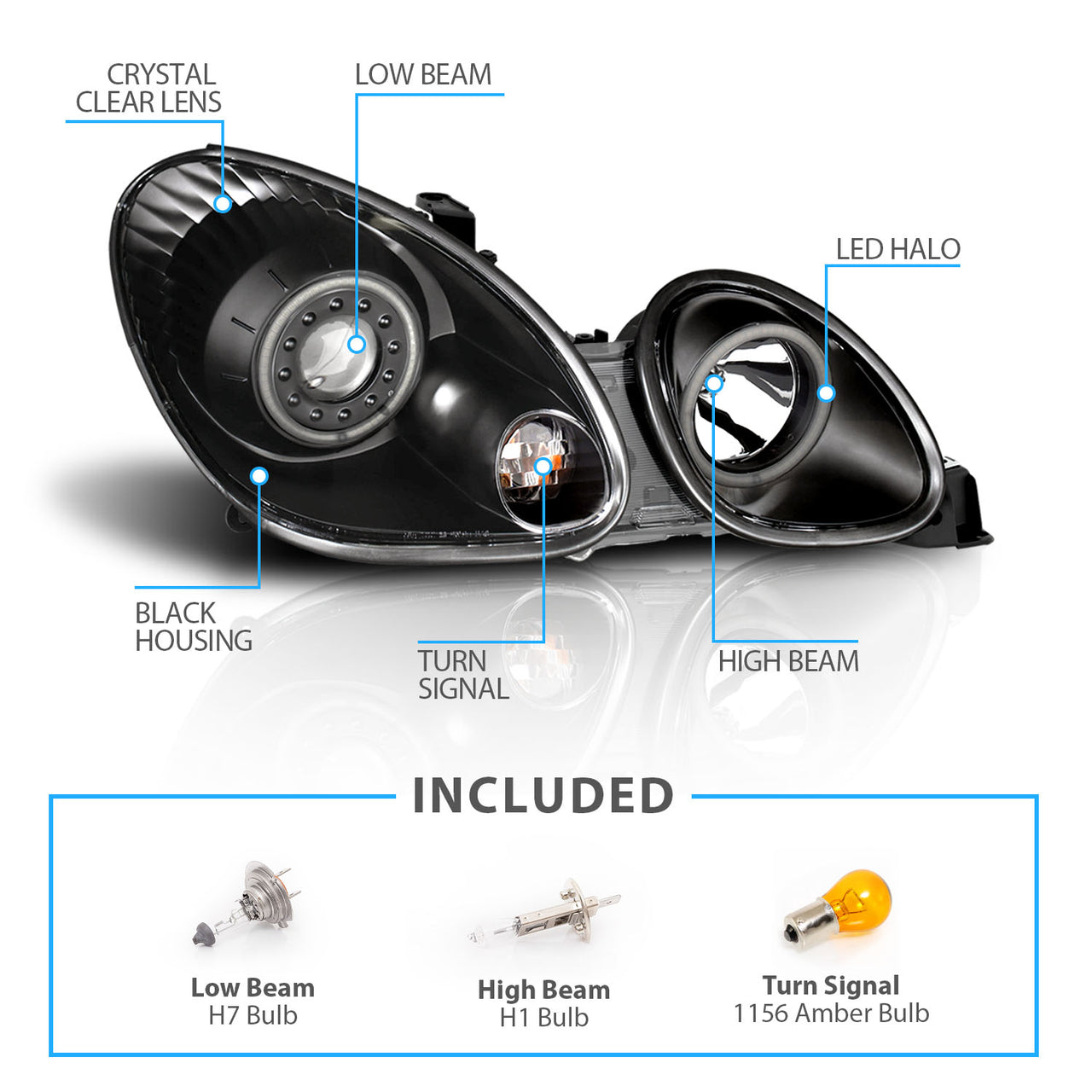 LEXUS GS 300/400 98-05 PROJECTOR HEADLIGHTS HALO BLACK CLEAR (RX HALO)
