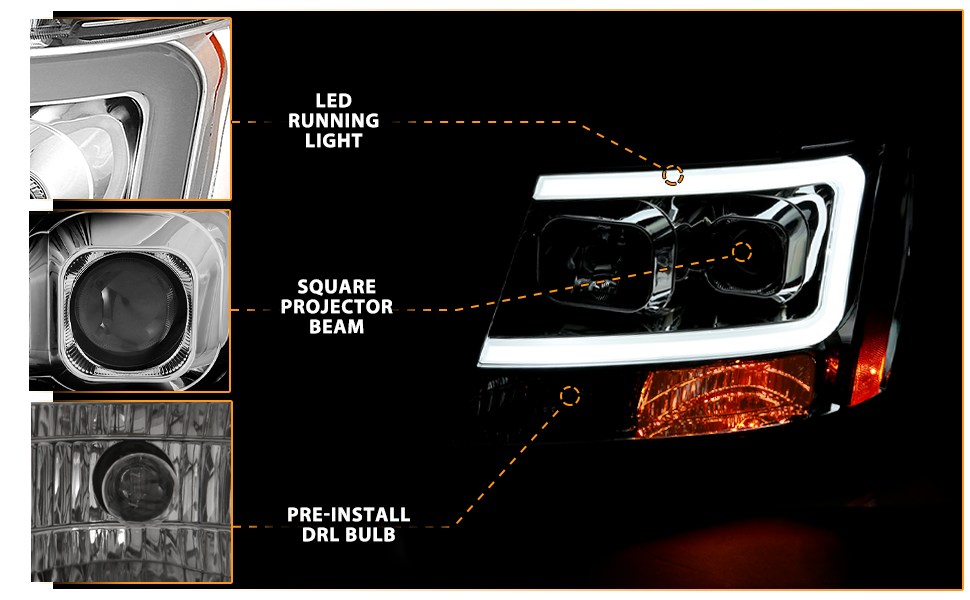 CHEVY TAHOE/SUBURBAN/AVALANCHE 07 PROJECTOR HEADLIGHTS G2 CHROME CLEAR AMBER