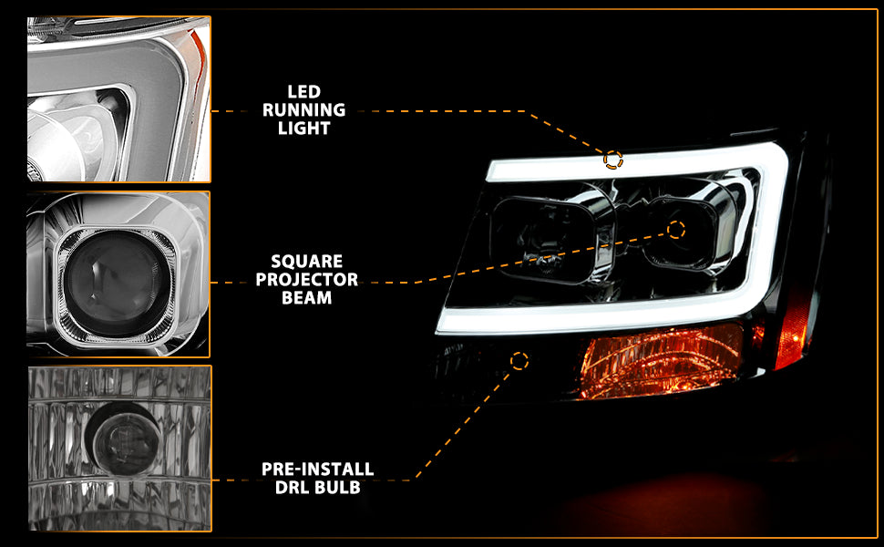CHEVY TAHOE/SUBURBAN/AVALANCHE 07 PROJECTOR HEADLIGHTS G2 CHROME CLEAR AMBER