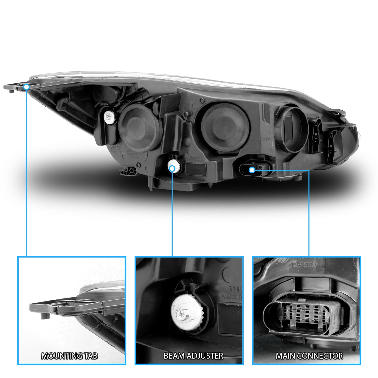 FORD FOCUS 12-13 PROJECTOR LIGHT BAR STYLE HEADLIGHTS BLACK CLEAR AMBER