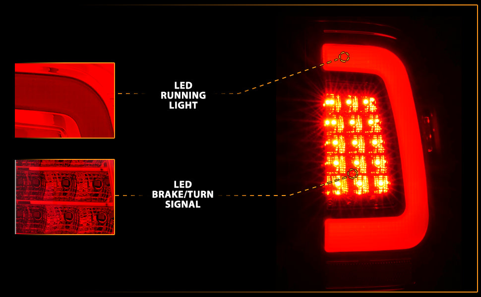 FORD F-250/SUPER DUTY 08-16 LED TAIL LIGHTS RED/CLEAR W/ C LIGHTS BAR