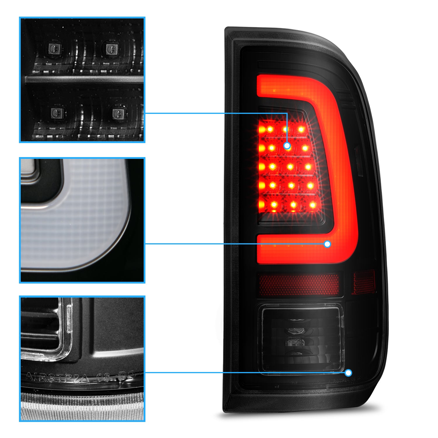 FORD F-250/SUPER DUTY 08-16 LED TAIL LIGHTS BLACK HOUSING SMOKE LENS (W/ C LIGHTS BAR)