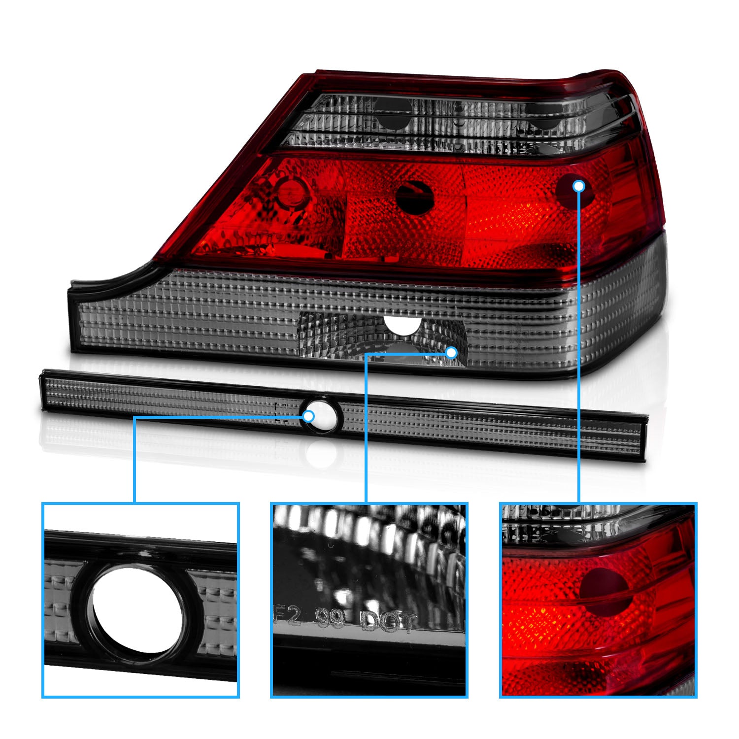 MBZ S CLASS W140 97-99 TAIL LIGHTS RED/SMOKE LENS