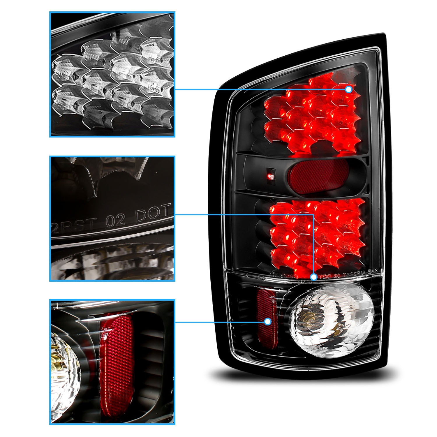 DODGE RAM 02-05 LED TAIL LIGHTS BLACK