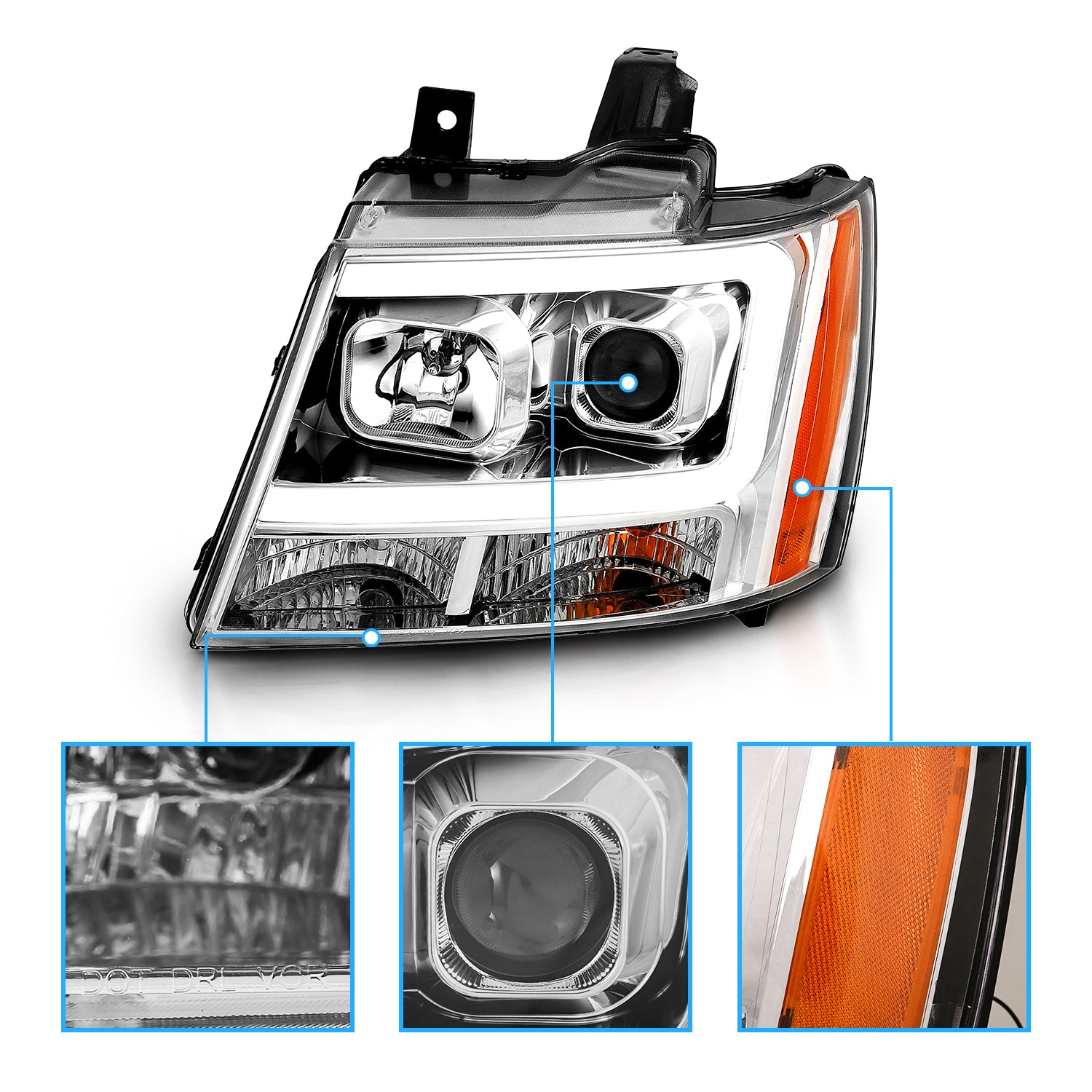 CHEVY TAHOE/SUBURBAN/AVALANCHE 07 PROJECTOR HEADLIGHTS G2 CHROME CLEAR AMBER