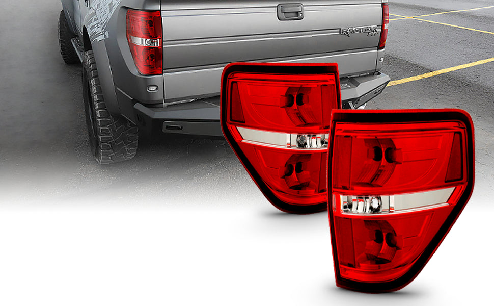 FORD F-150 09-14 TAIL LIGHTS RED/CLEAR (W/O BULB)