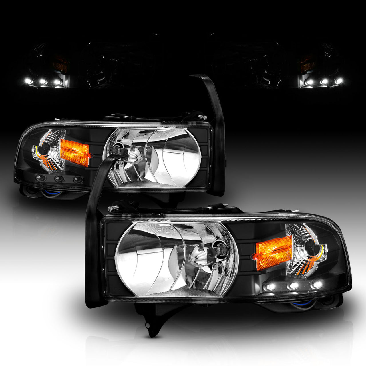 DODGE RAM 94-01 CRYSTAL HEADLIGHTS BLACK W/ LED AMBER