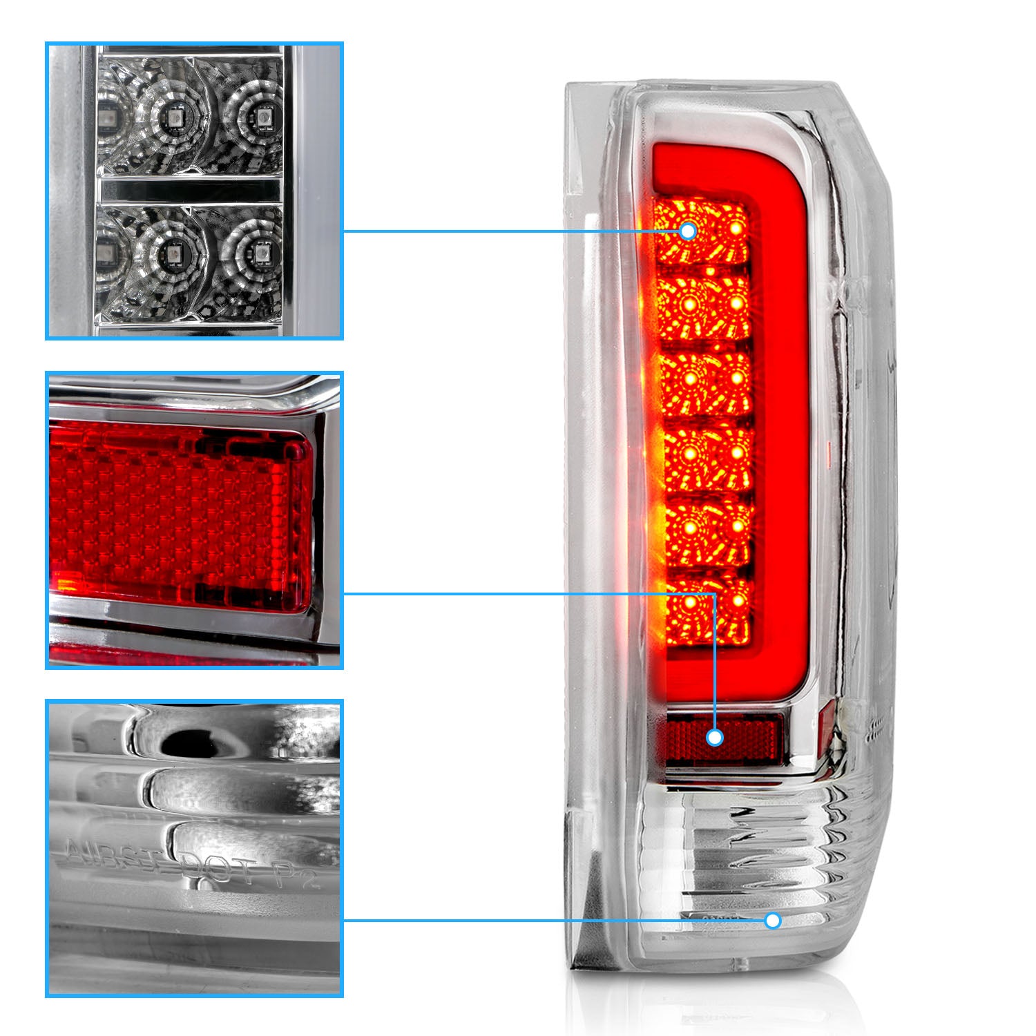 FORD F150 89-97/BRONCO 87-96 TAIL LIGHTS CHROME HOUSING CLEAR LENS W/C BAR