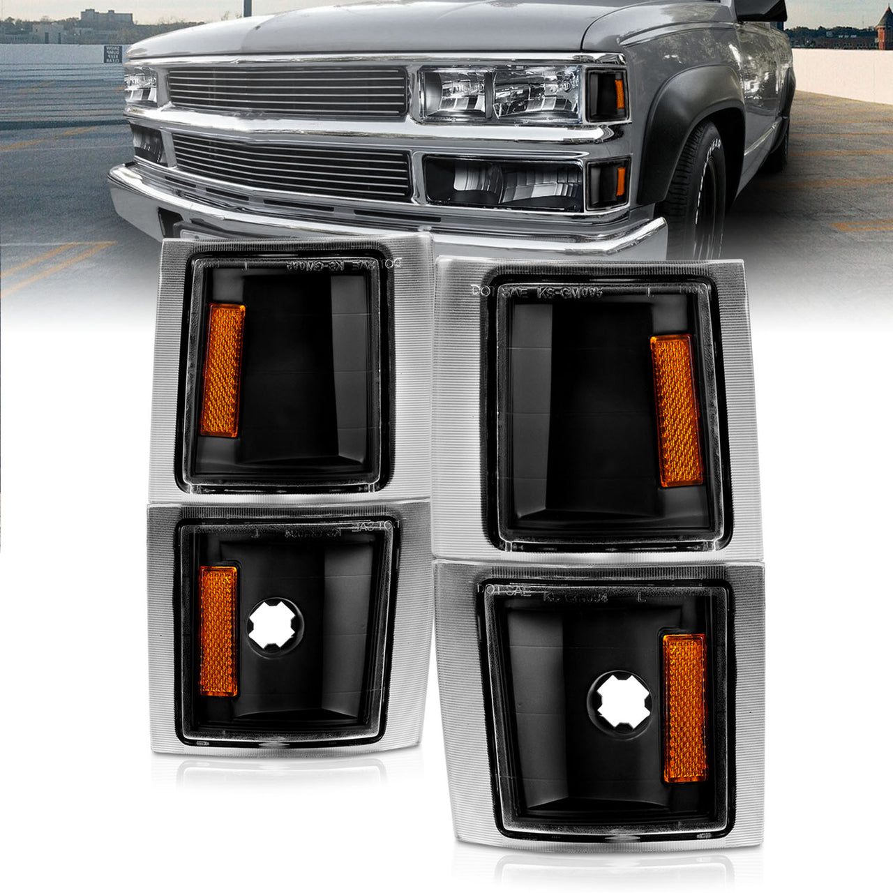 CHEVY FULL SIZE 94-98 CORNER LIGHTS BLACK 4 PCS AMBER