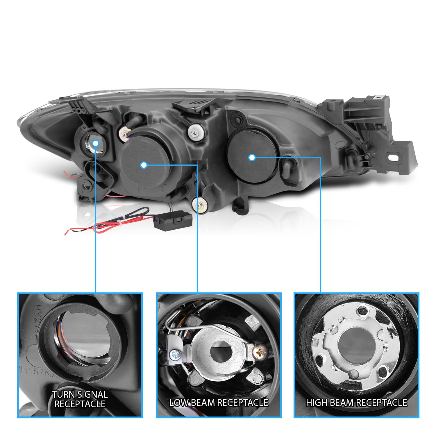 MAZDA 3 04-07 4DR PROJECTOR HEADLIGHTS HALO CHROME CLEAR AMBER (RX HALO)