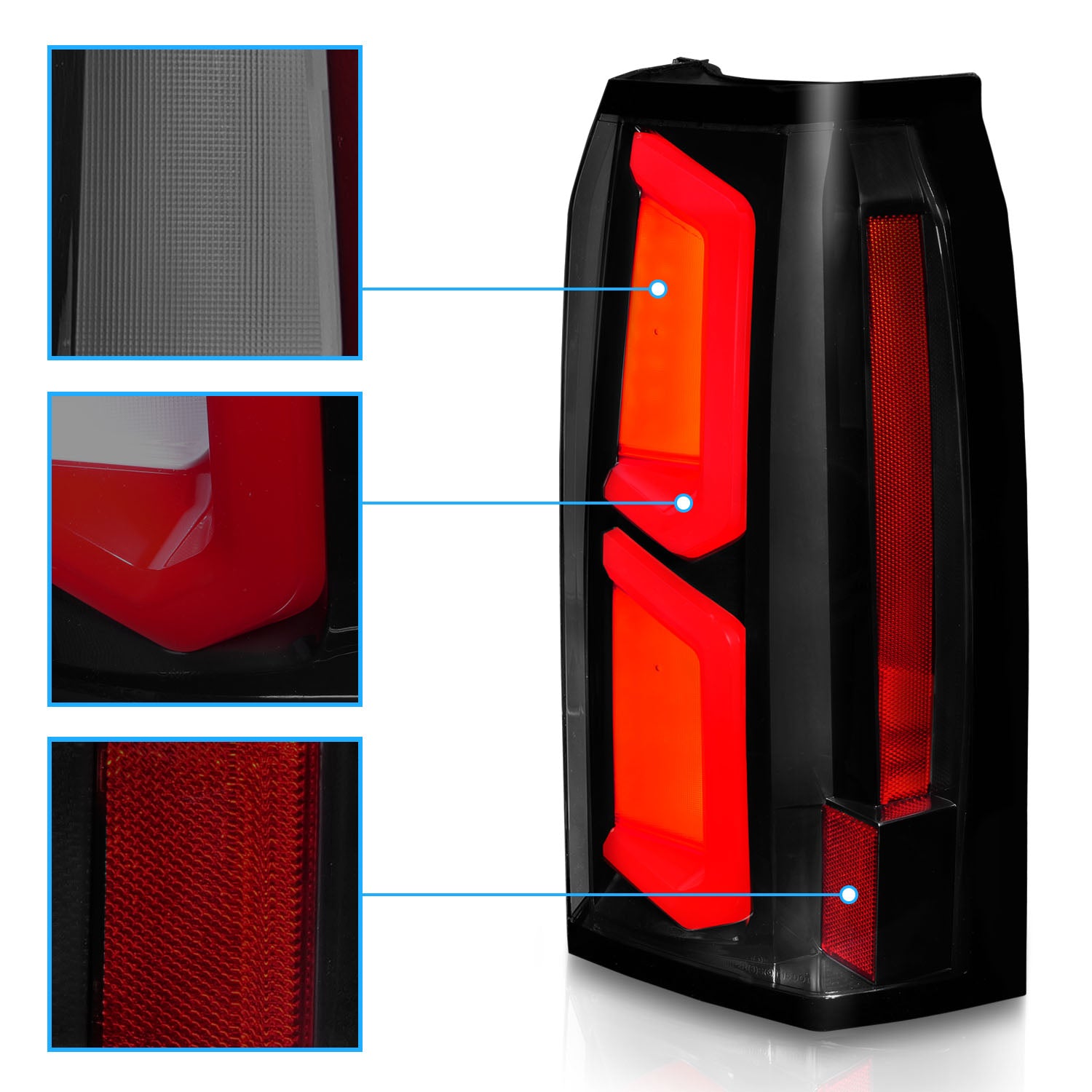 CHEVY TAHOE/SUBURBAN 15-20 LED TAIL LIGHTS BLACK HOUSING SMOKE LENS W/ C-LIGHT BAR