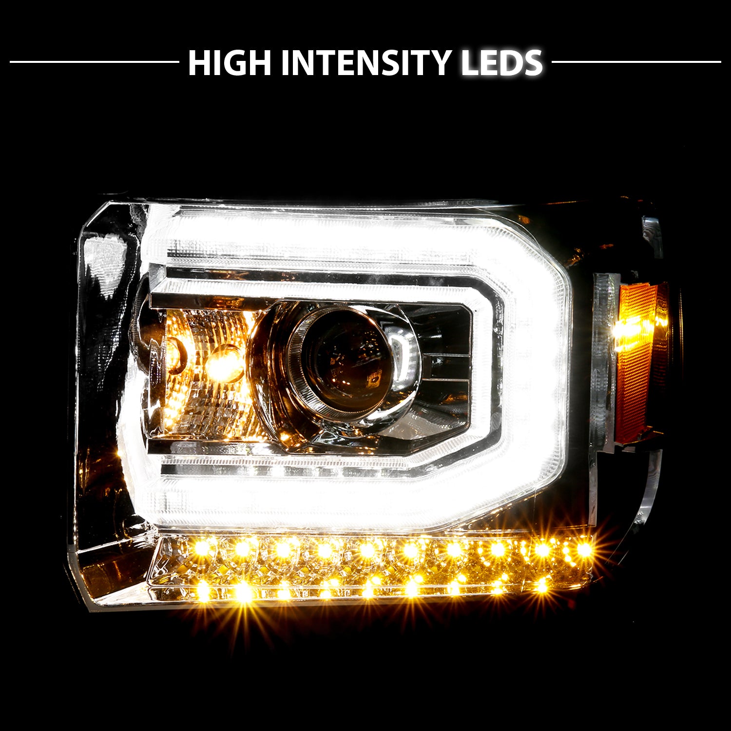 GMC SIERRA 1500 14-15/ 2500HD/3500HD 15-19 PROJECTOR嚙?HEADLIGHTS LIGHT BAR CHROME嚙?HALOGEN TYPE MODEL W/ FACTORY DRL)