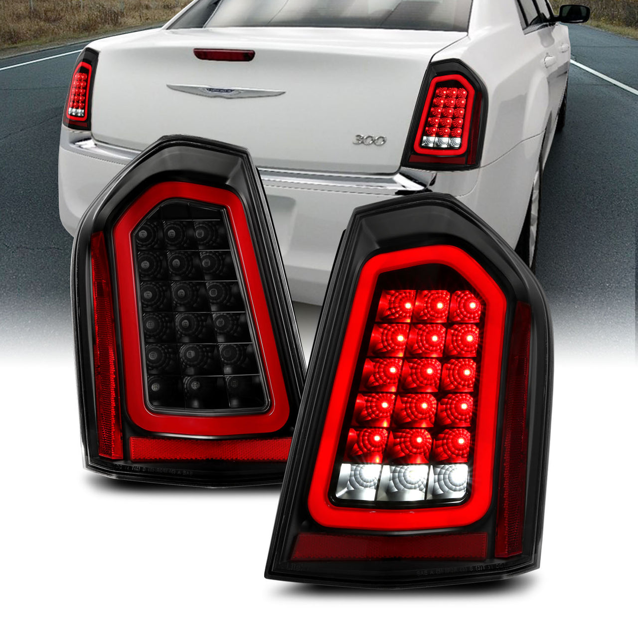CHRYSLER 300 11-14 LED TAIL LIGHTS BLACK