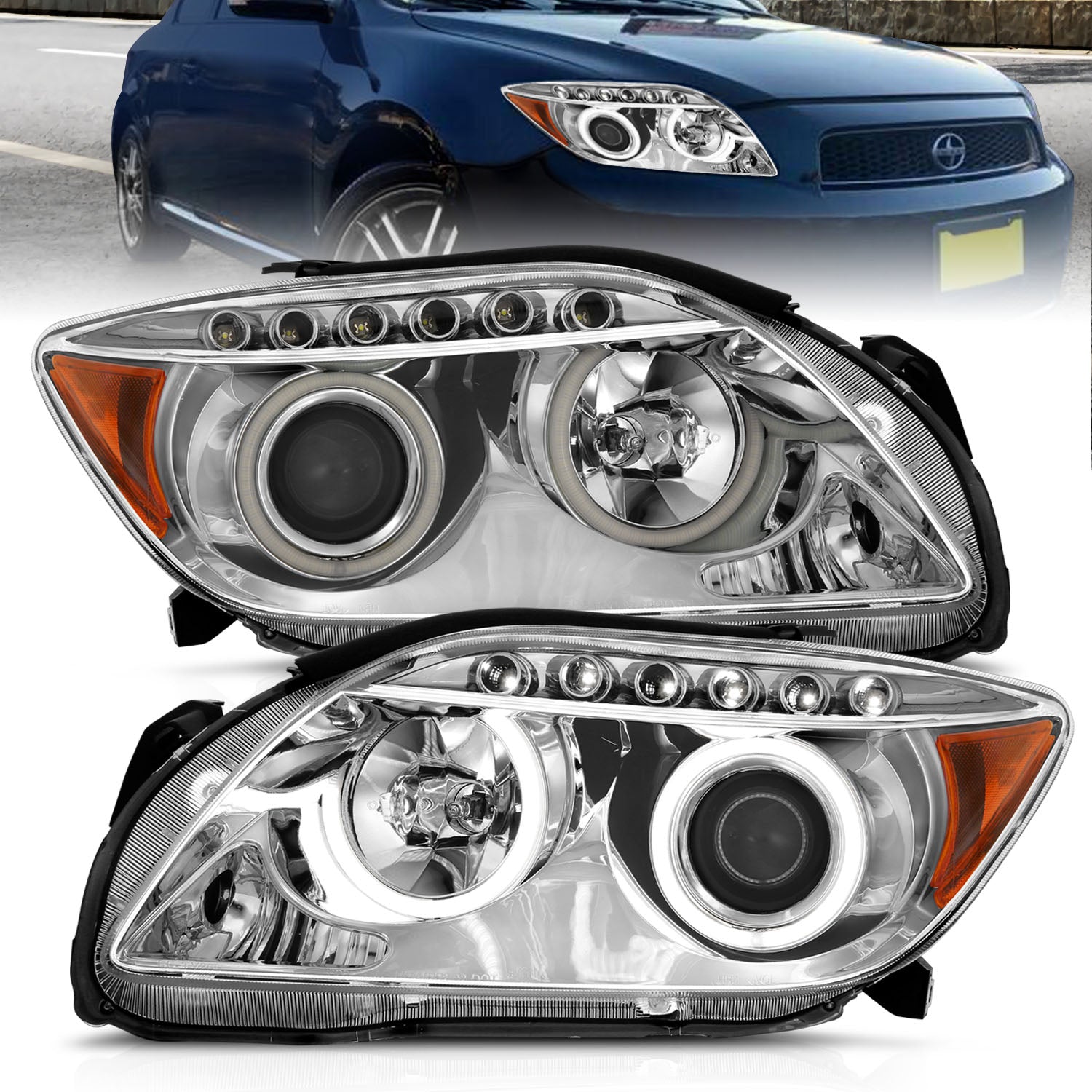 SCION TC 05-10 PROJECTOR HEADLIGHTS HALO CHROME CLEAR AMBER (RX HALO)