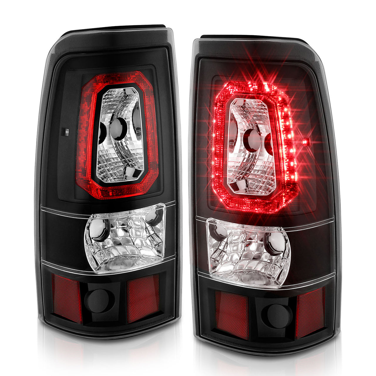 CHEVY SILVERADO 03-07 (1500/2500 SERIES 2003 & 1500/2500/3500 SRW SERIES 04-07) LED TAIL LIGHTS RED COLOR LIGHT BAR BLACK HOUSING CLEAR LENS (3 HOLE)