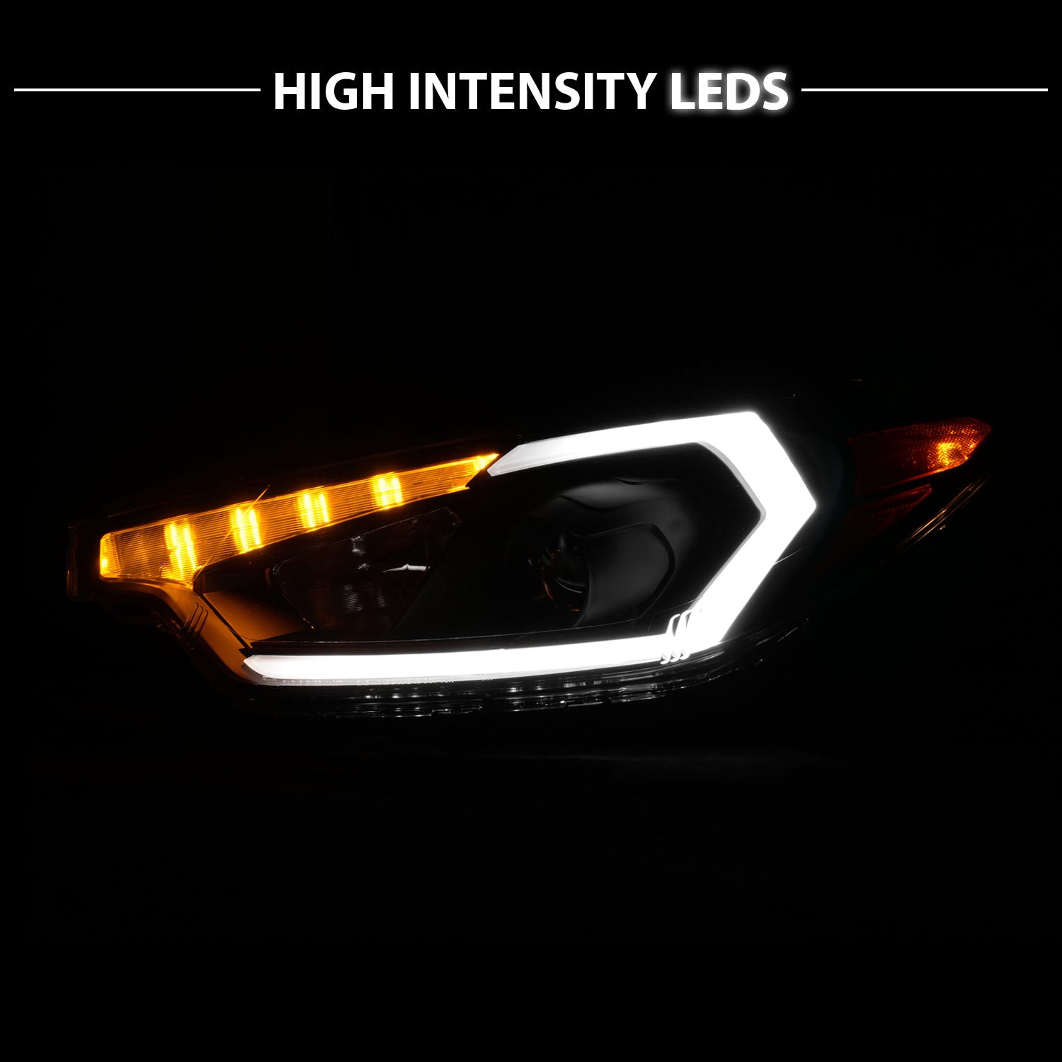 KIA FORTE 14-16 LED PLANK STYLE HEADLIGHTS BLACK (W/ FACTORY LED DRL)