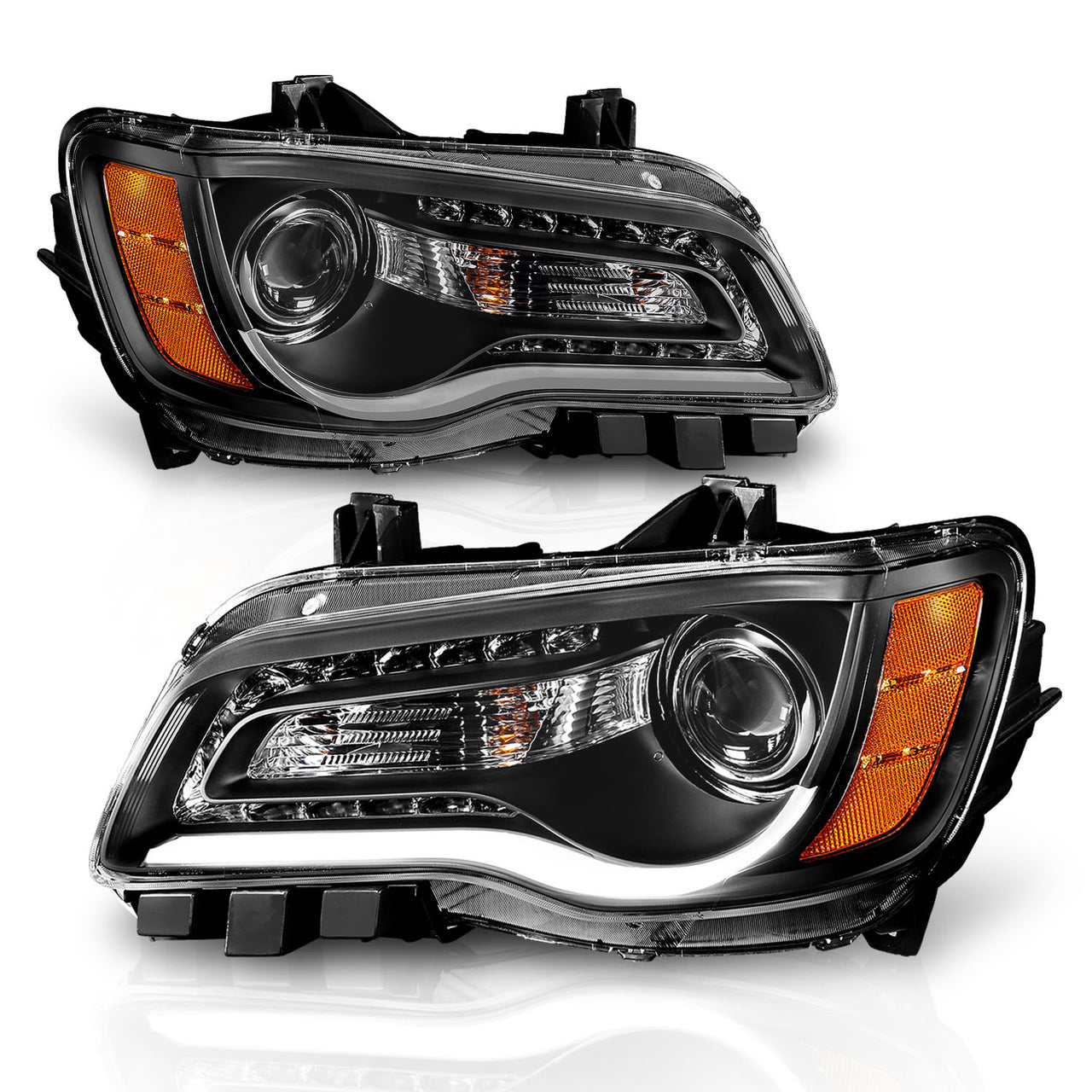 CHRYSLER 300 11-UP PROJECTOR LIGHT BAR STYLE HEADLIGHTS BLACK CLEAR AMBER