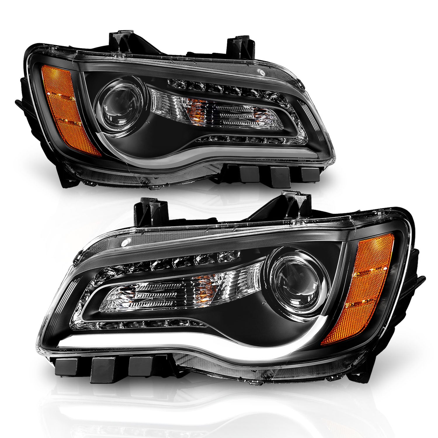 CHRYSLER 300 11-UP PROJECTOR LIGHT BAR STYLE HEADLIGHTS BLACK CLEAR AMBER