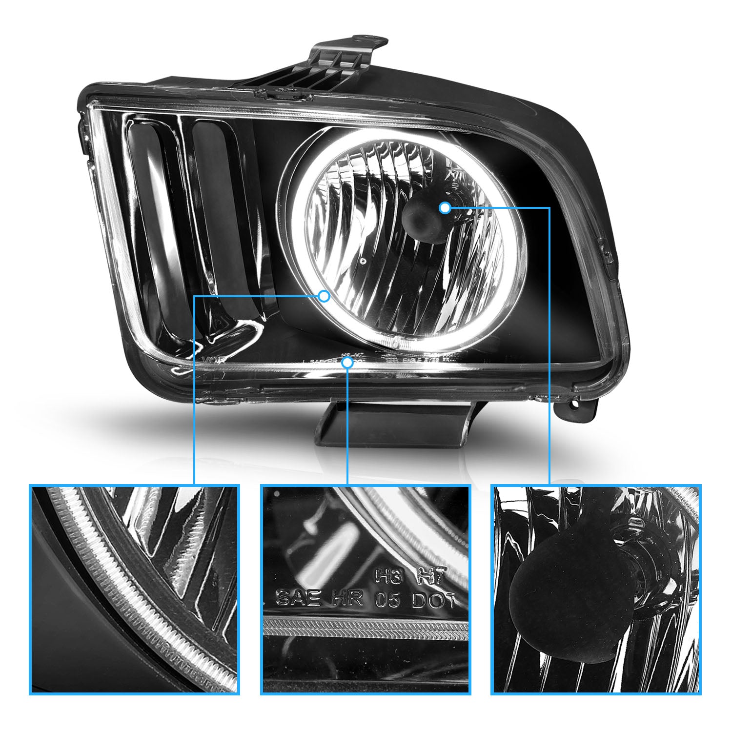 FORD MUSTANG 05-09 HEADLIGHTS HALO BLACK (RX HALO)