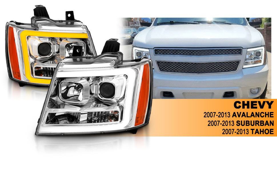 CHEVY TAHOE/SUBURBAN/AVALANCHE 07 PROJECTOR HEADLIGHTS G3 CHROME CLEAR AMBER