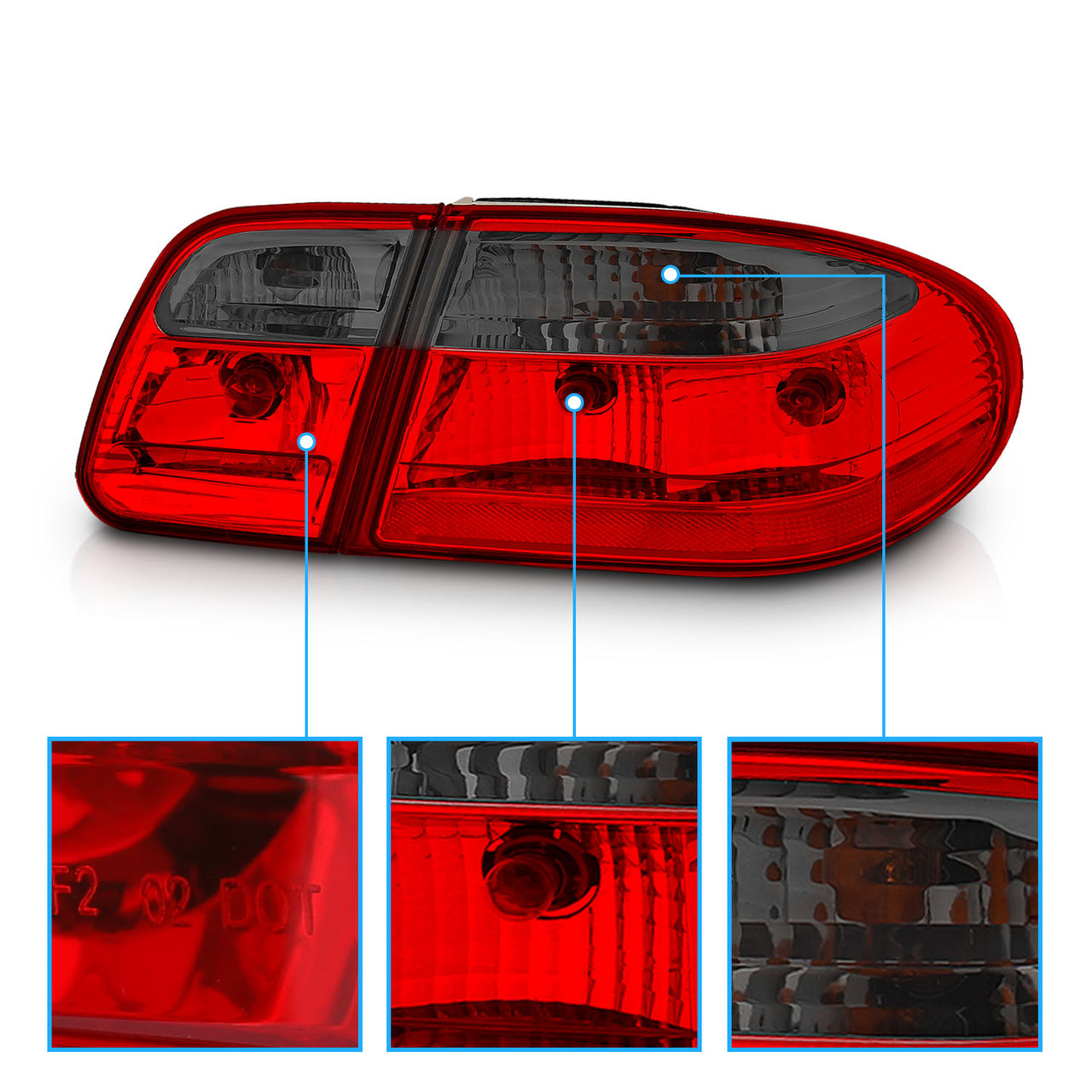 MBZ E CLASS W210 00-02 TAIL LIGHTS G2 RED/SMOKE (W/O LED)