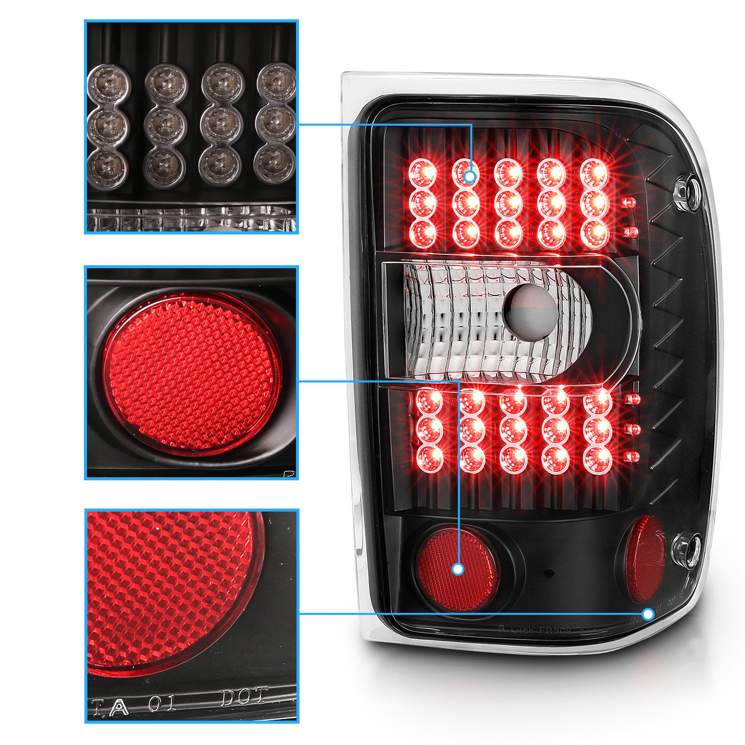 FORD RANGER 01-05 LED TAIL LIGHTS G2 BLACK