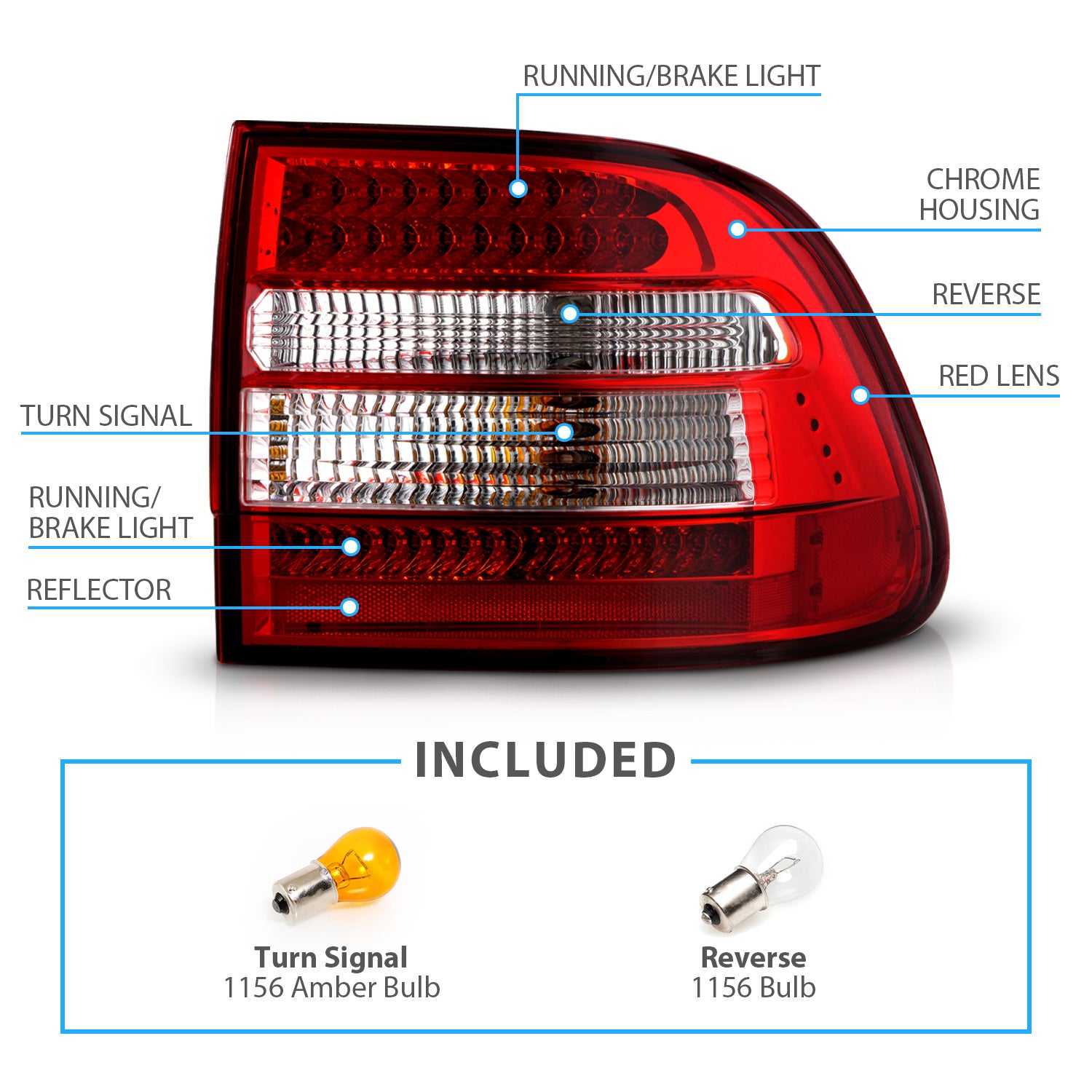 PORSCHE CAYENNE 03-06 LED TAIL LIGHTS RED/CLEAR